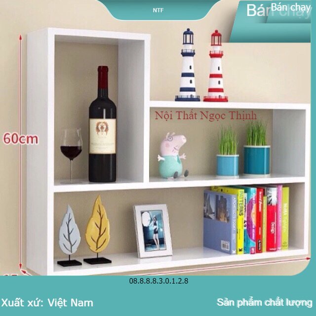 Kệ giá sách treo tường chữ L (màu trắng) có sẵn