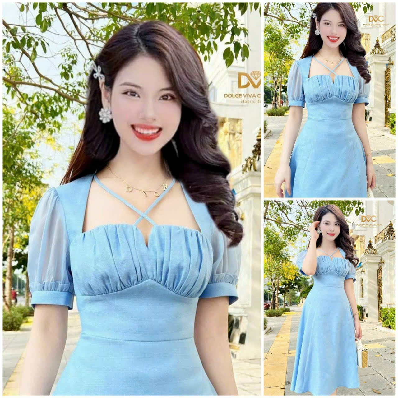 Đầm váy dự tiệc umi phối tay voan xếp ly ngực quá xinh