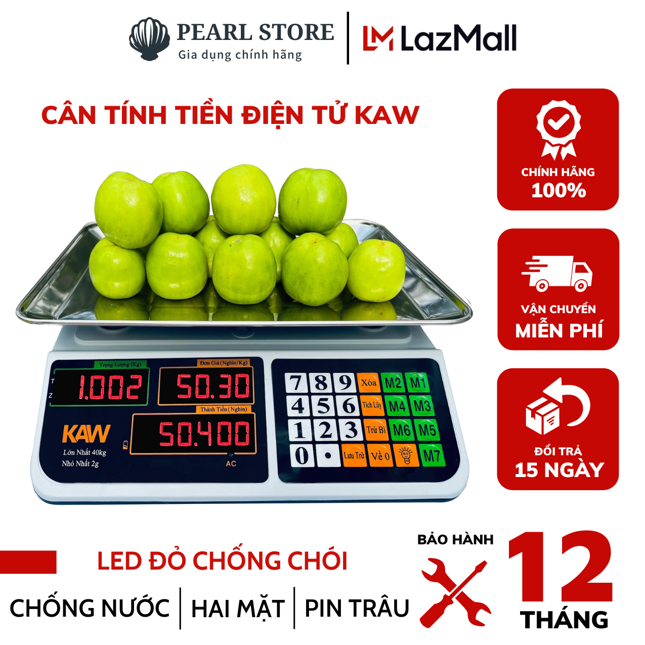 Cân điện tử KAW chính hãng, Cân Điện Tử Tính Tiền dễ sử dụng & di chuyển phù hợp kinh doanh thủy sản trái cây thịt cân & tính tiền trừ bì - CÂN ĐIỆN TỬ TÍNH TIỀN SẠC PIN MÀN HÌNH LCD 40KG, Cân Điện Tử Tính Tiền Rẻ Như Cho Mẫu Mã Đa Dạng