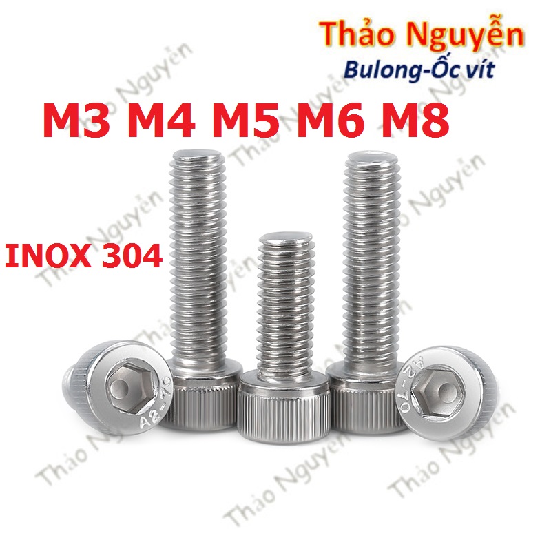 Bulong lục giác đầu trụ Inox 304 M3 M4 M5 M6 M8