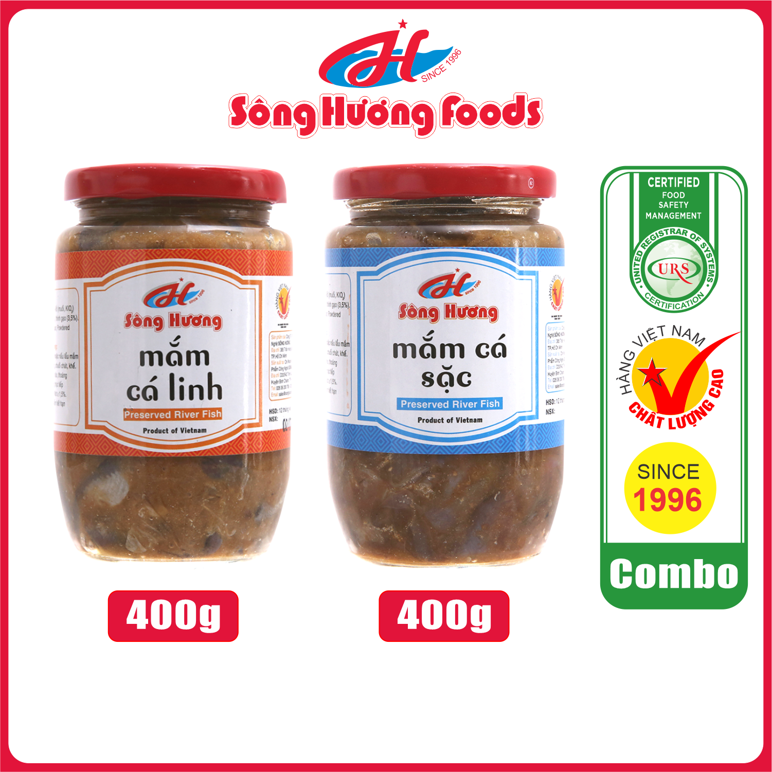 Combo 1 Hũ Mắm Cá Linh 400g + 1 Hũ Mắm Cá Sặc 400g Sông Hương Foods - Nấu lẩu mắm , Chưng trứng , mắm chưng, bún