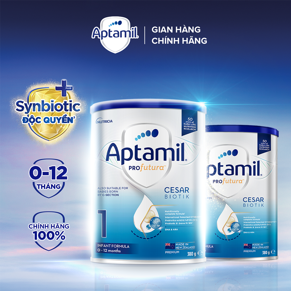 Combo 2 Sữa bột Aptamil Profutura Cesarbiotik New Zealand hộp thiếc số 1 (380g) cho bé từ 0-12 tháng