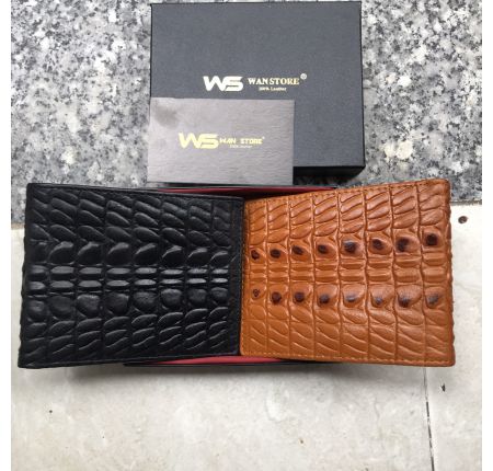 [Sale Off 50%] Bóp Ví Nam WAN Da Bò 100% Dập Vân Cá Sấu W03 - Kèm Hộp Sang Trọng (Có Phiếu Bảo Hành) - Wan Store - Quà Tặng Phái Mạnh
