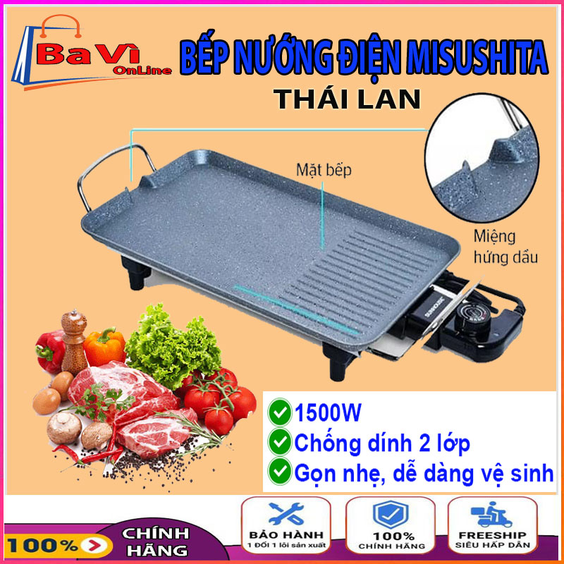 Bếp nướng điện không khói, bếp nướng điện Misushita thái lan, bếp nướng điện đa năng, bếp nướng điện MS-21928 cao cấp, công suất lớn, 5 chế độ nhiệt, bếp nướng điện chống dính, cách nhiệt an toàn