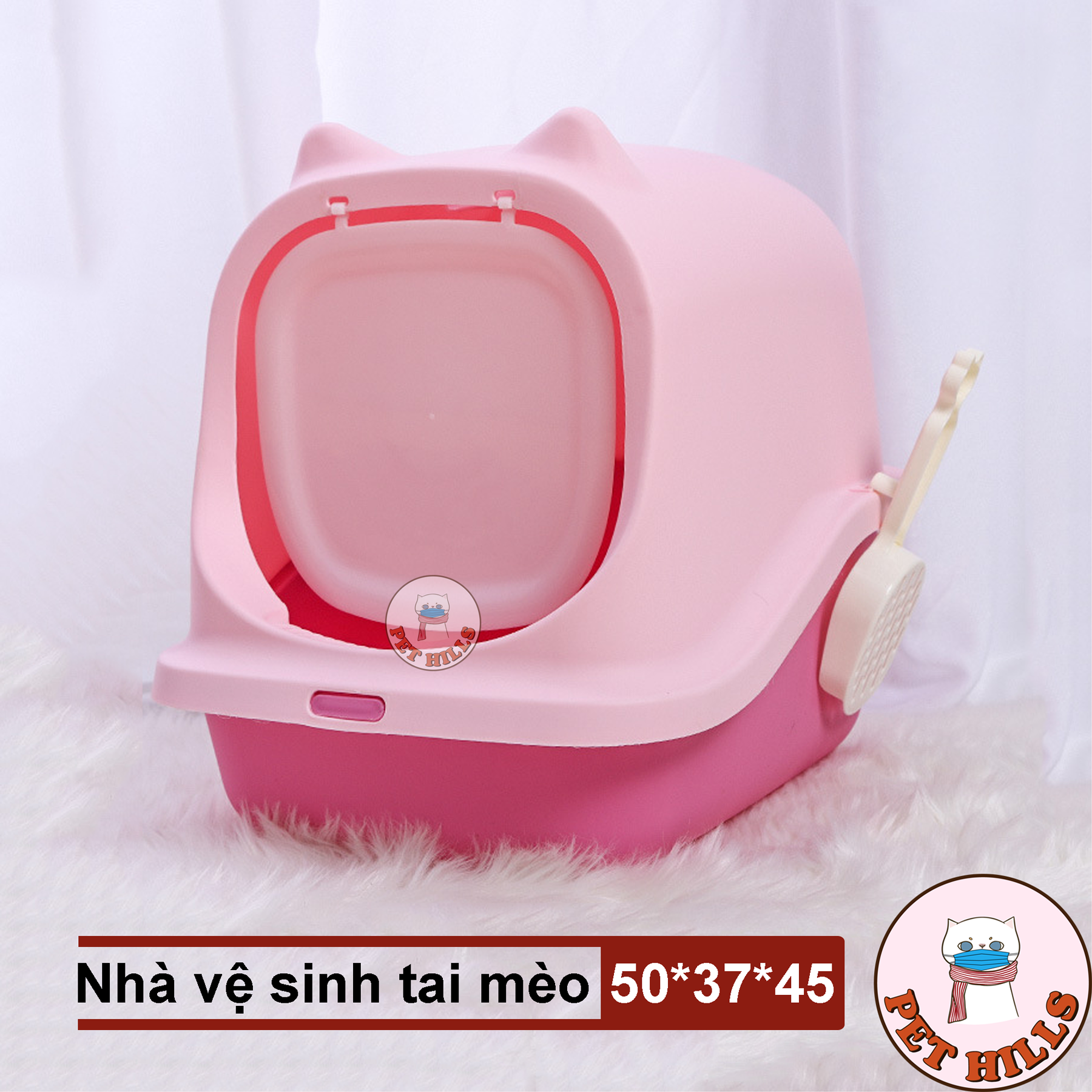 Nhà vệ sinh cho thú cưng hình tai mèo tặng kèm xẻng -Nha ve sinh cho meo-Nha ve sinh-Khay vệ sinh cho thú cưng-Khay ve sinh cho meo-Khay ve sinh