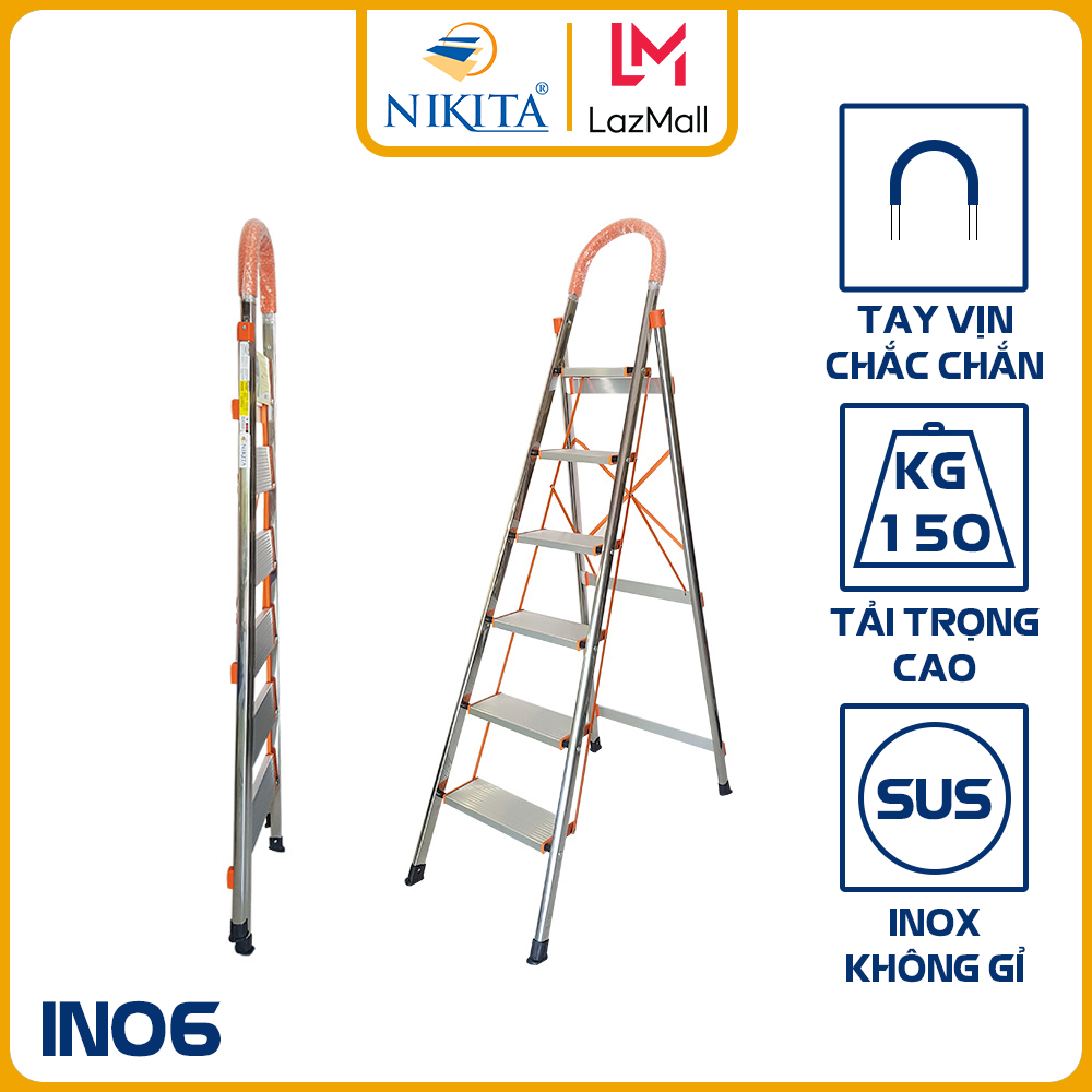 Thang ghế inox gia đình - 6 bậc - chính hãng nikita - in06