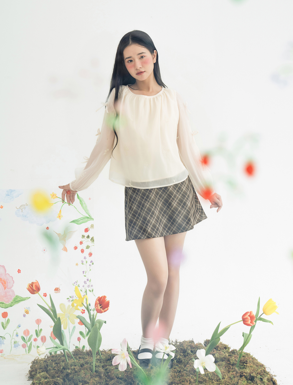 Bleubird áo voan thêu đính nơ tay julie top