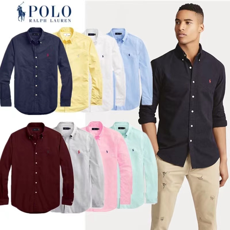 1017POLO Ralph Lauren RL Áo Sơ Mi Nam cotton oxford phần dài áo có tay thường ngày Áo màu trơn áo nam mỏng dài tay