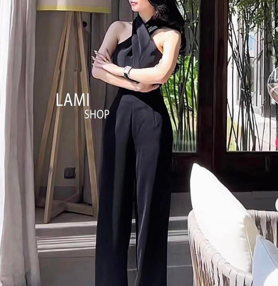   Voucher 50k Freeship Max 0 đồng toàn quốc  Jum cổ yếm mmauf đen hottrend quần ống rộng mặc đi đám cưới sang chảnh jum quần suông dài mặc đi chơi jum áo hai dây đan chéo cổ 