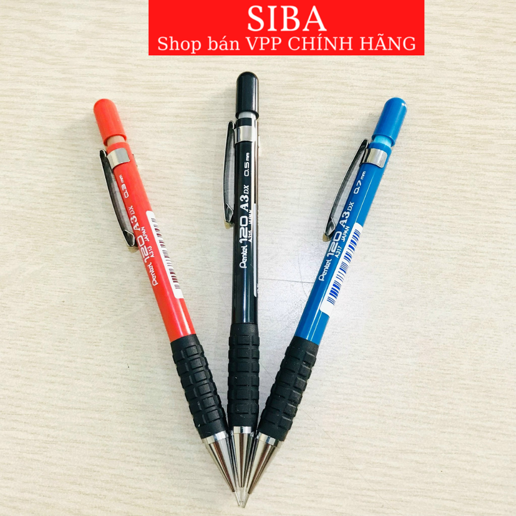 Bút chì kim pentel 120 a3dx, viết chì bấm kỹ thuật ngòi 0.3mm/ 0.5mm/ 0.7mm/ 0.9mm
