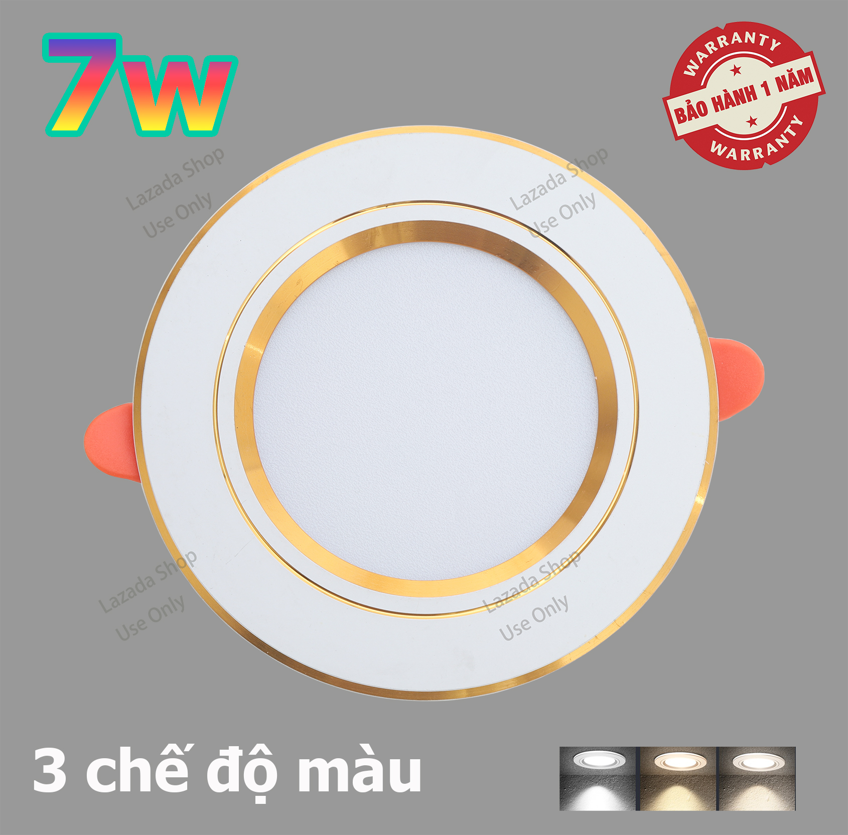 Đèn LED âm trần 7w, 3 chế độ màu (loại không tăng phô)