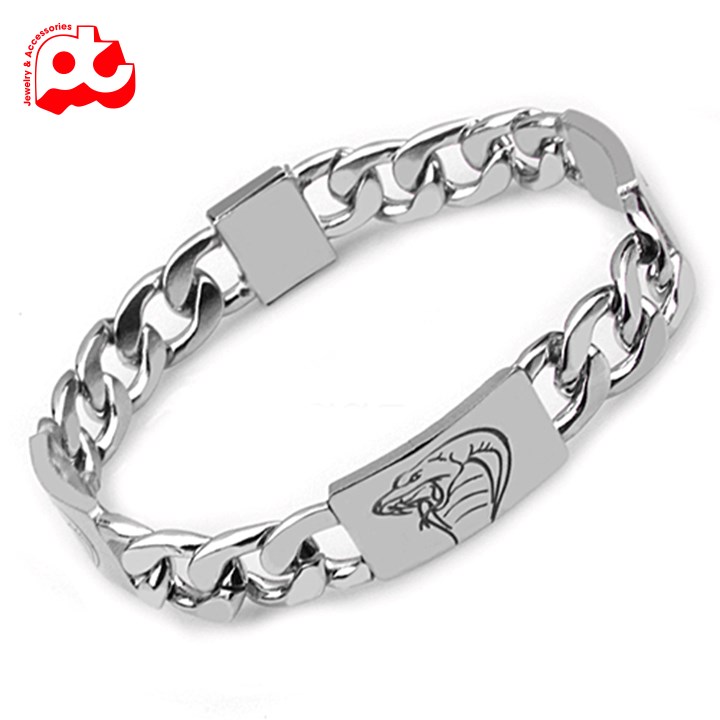 [Hoàn tiền 6%]LẮC TAY NAM INOX LẶC CÁCH ĐIỆU CHẠM ĐẦU CON RẮN trangsucpt màu trắng thép không gỉ PTLTNA109