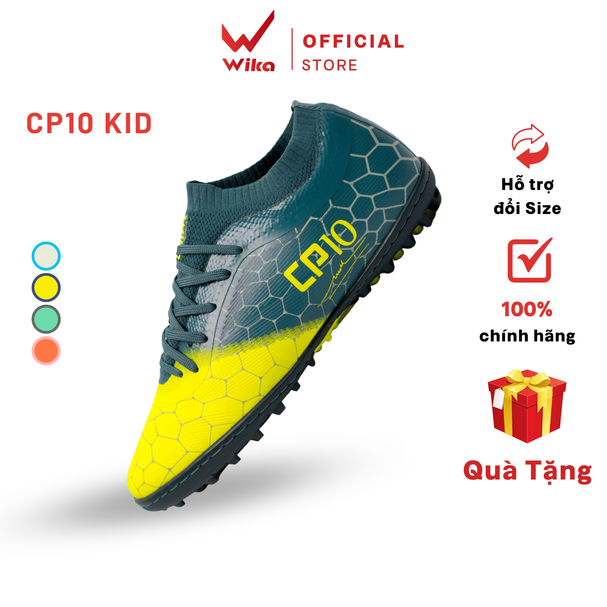 Giày Đá Bóng Trẻ Em Wika CP10 Collection Chính Hãng, Giày Đá Banh Sân Cỏ Nhân Tạo Lót Giày EVA Êm Ái Bảo Vệ Chân, Đủ Size Dành Cho Bé 2021-2 KID