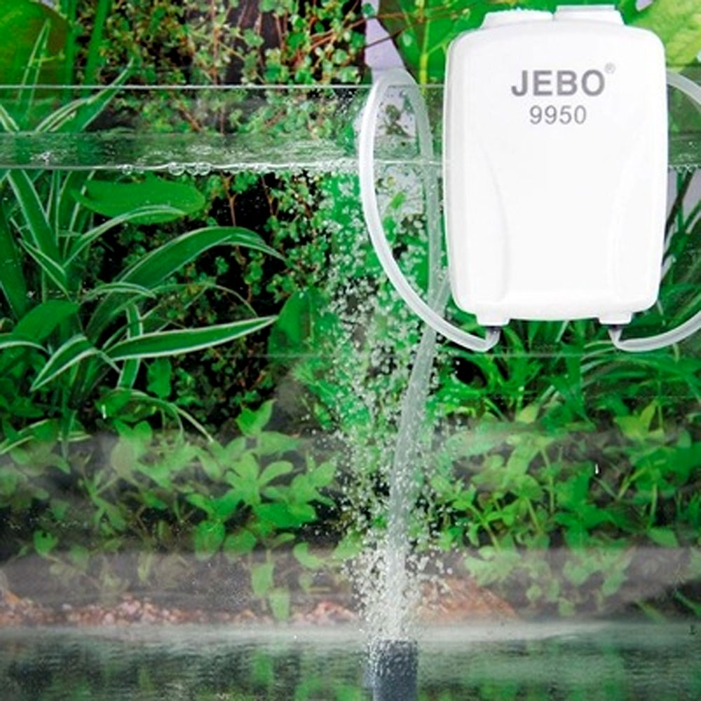 Jebo 9950 - Sủi Oxy Chạy Pin Sạc Khi Cúp Điện Cho Hồ Cá + 2 dây sủi + 2 đá sủi