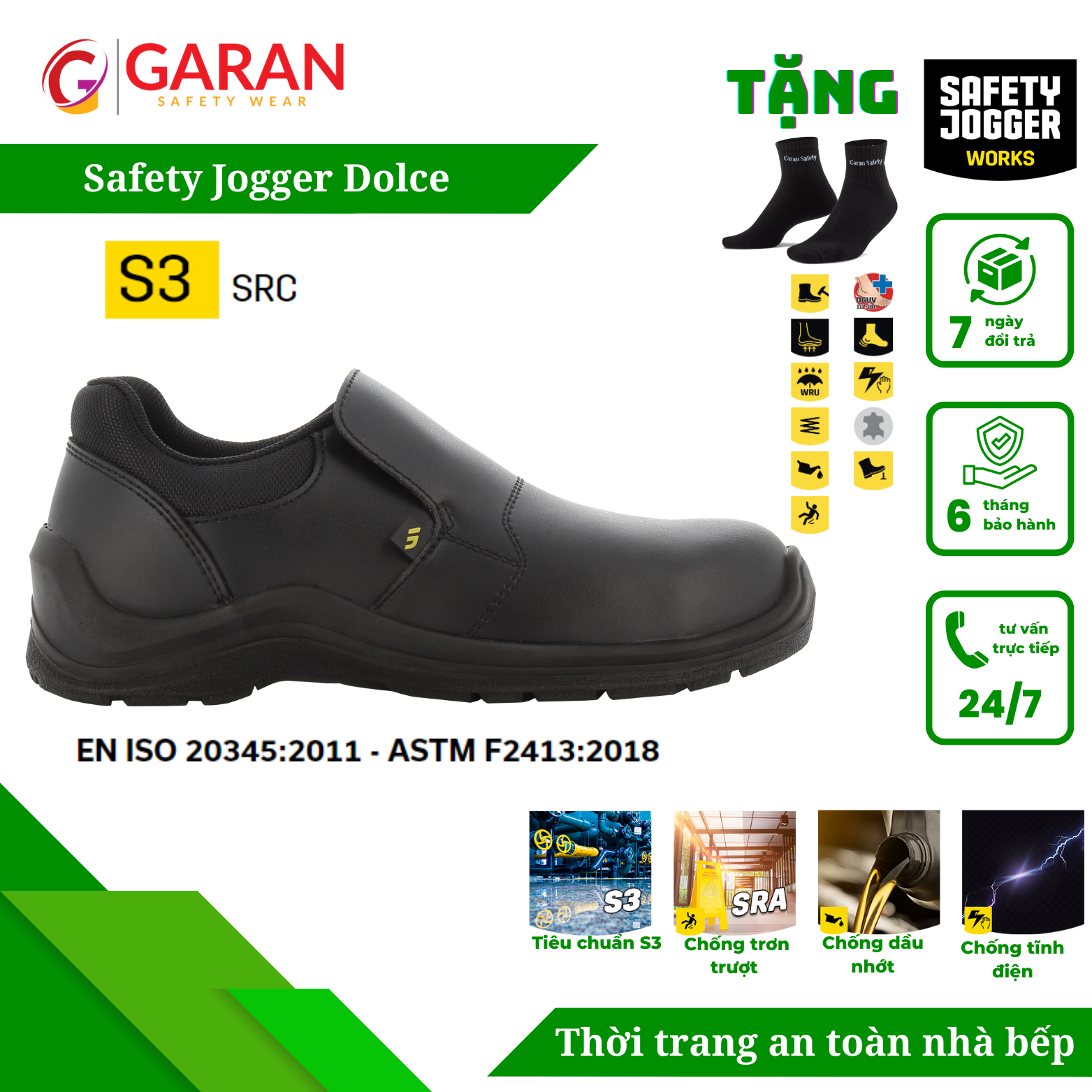 Giày bảo hộ bếp Jogger Dolce S3 SRC chuyên dùng cho nhân viên làm bếp, đầu bếp, bệnh viện, nhà hàng, khách sạn, lễ tân