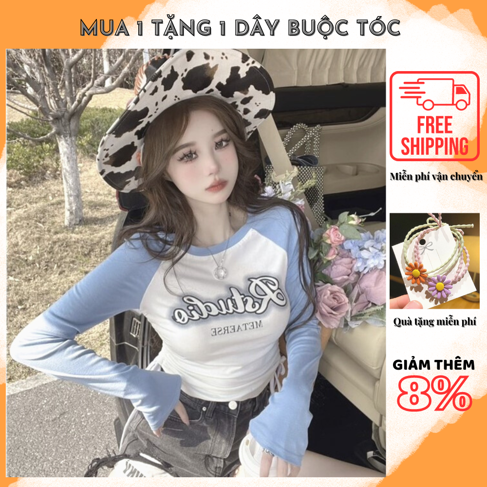 Freeship+Quà+Hoàn tiền 6% - Áo Kiểu Croptop Ôm Body Tay Dài In Chữ Dễ Thương, Thích Hợp Đi Chơi, Đi Tiệc - TiMi TN Store