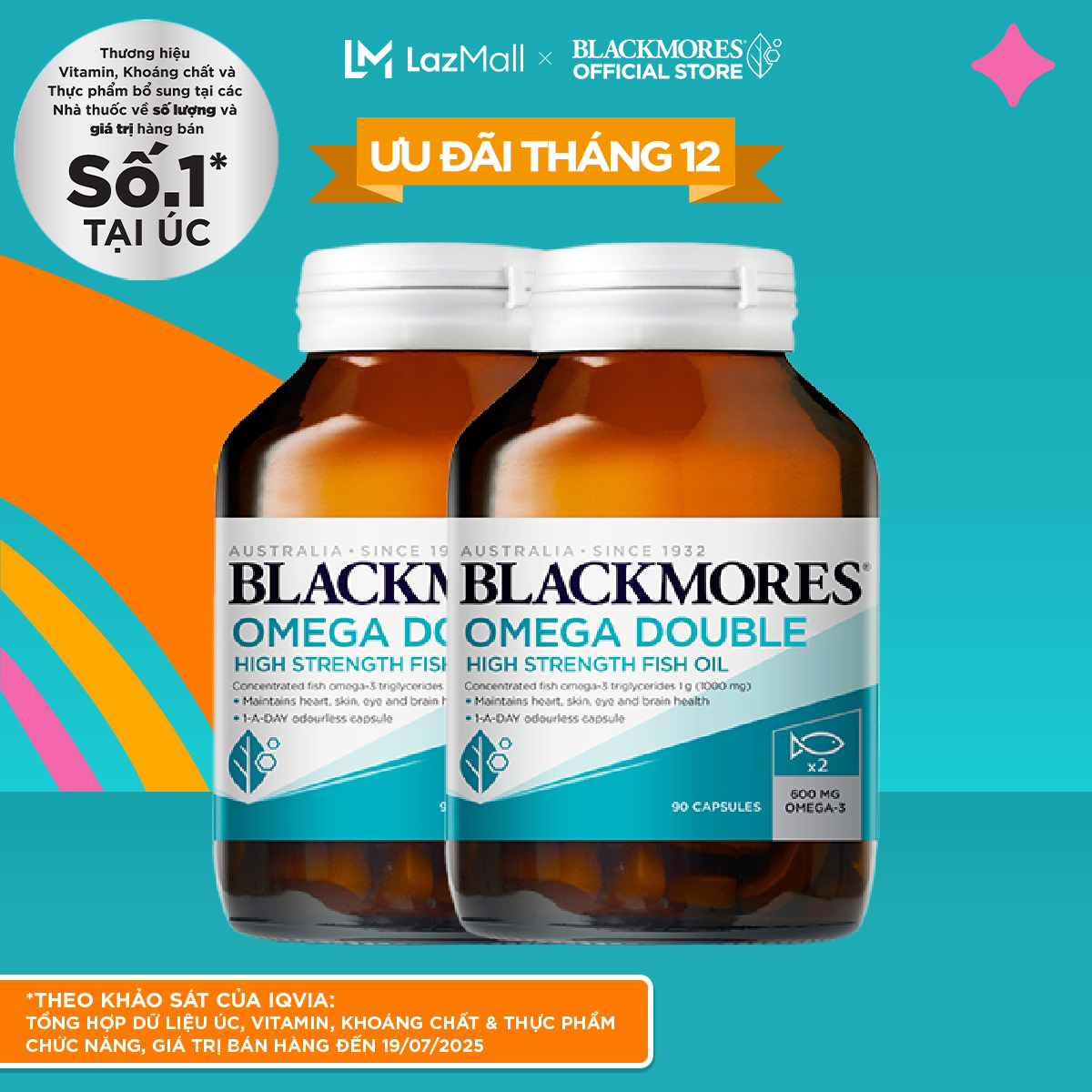Combo 2 Lọ Viên Uống Dầu Cá Bổ Sung Omega Hỗ Trợ Cho Tim Mắt và Da Blackmores Double Omega High Strength 90 Viên Lọ