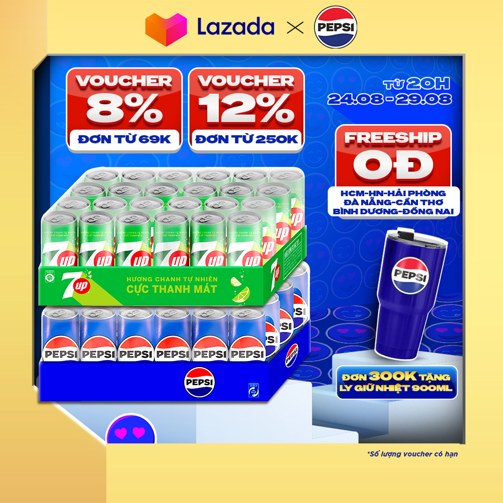 Combo bung xõa cực đã - 1 thùng 24 lon pepsi và 1 thùng 24 lon 7up