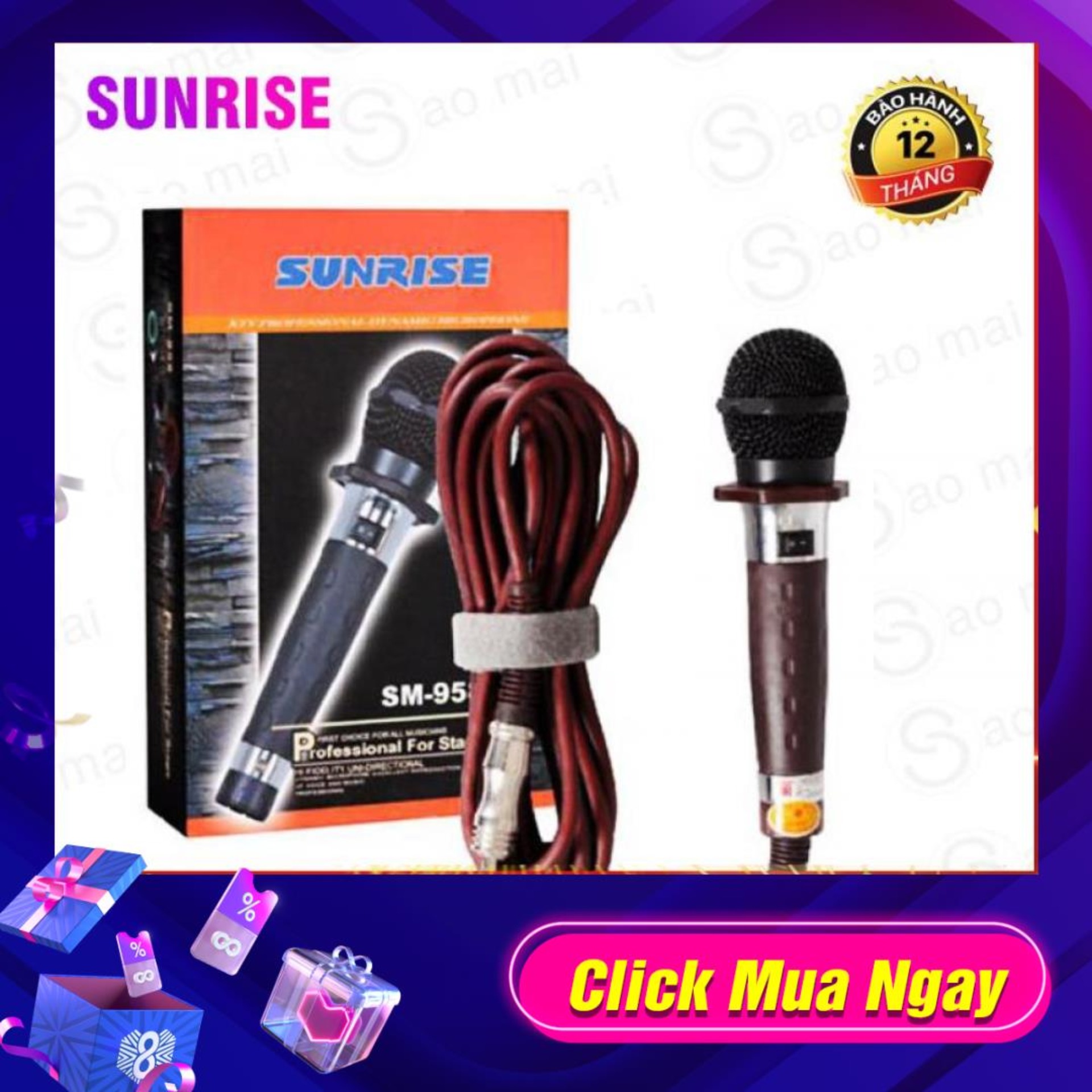 Micro có dây Sunrise SM-958 Dây Cao Cấp - hát cực hay cho dàn âm thanh gia đình, sân khấu hội trường.