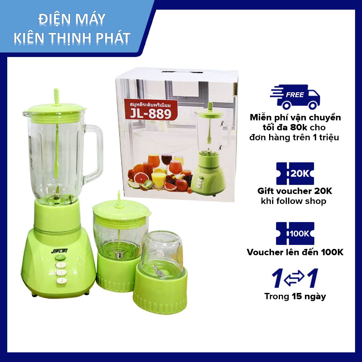 Máy xay sinh tố 3 cối jiplai jl-889. cối nhựa cao cấp hãng sản xuất jiplai thái lan. công suất: 485w- motor siêu bền.