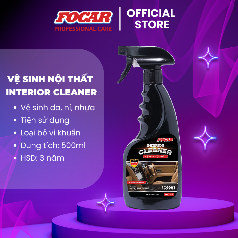 Dung dịch vệ sinh nội thất Focar interior cleaner 500ml - Dung dịch vệ sinh ghế xe hơi, dung dịch vệ sinh trần nỉ, dung dịch làm sạch nội thất ô tô, dung dịch xịt vệ sinh ô tô