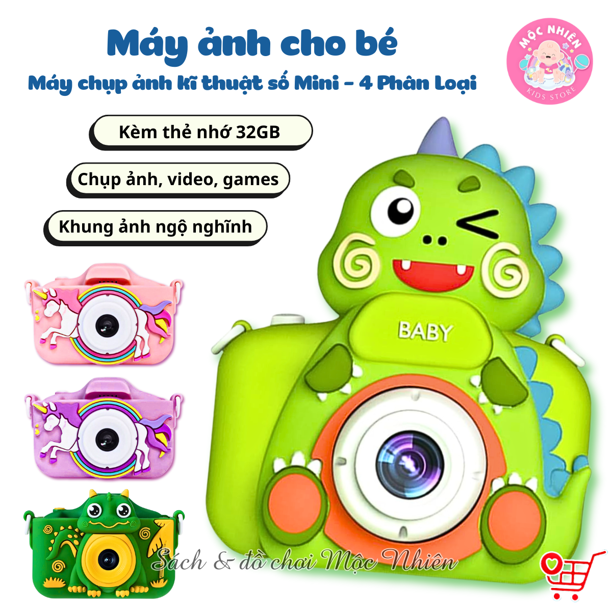 Máy chụp hình - Máy ảnh kỹ thuật số cho bé có tích hợp chơi game (Tặng kèm thẻ nhớ 32GB)