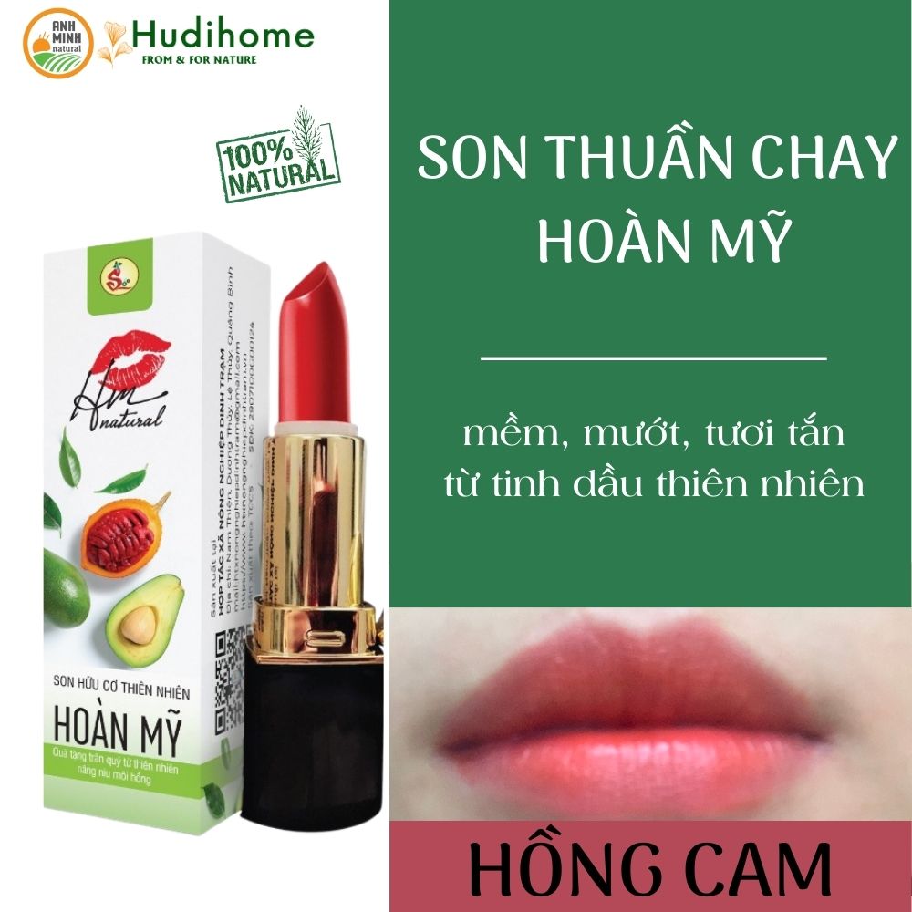 Son hữu cơ thiên nhiên Hoàn Mỹ, son dưỡng ẩm, chống khô nẻ, làm hồng môi, màu hồng cam - Hudihome