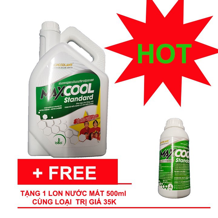 [Quà tặng] Nước làm mát xe ô tô, xe máy, tàu thuyền (màu xanh) Maxcool Standard can 4L tặng lon 500ml
