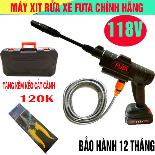 Máy rửa xe dùng pin FUTA áp lực cao tiện lợi không cần dây điện (TẶNG KÈM KÉO CẮT CÀNH) - Máy rửa xe gia đình - Máy rửa xe máy, ôtô - Siêu tiết kiệm điện, dễ dàng mang đi sử dụng tưới hoa, tưới sân, phun xịt khuẩn,..