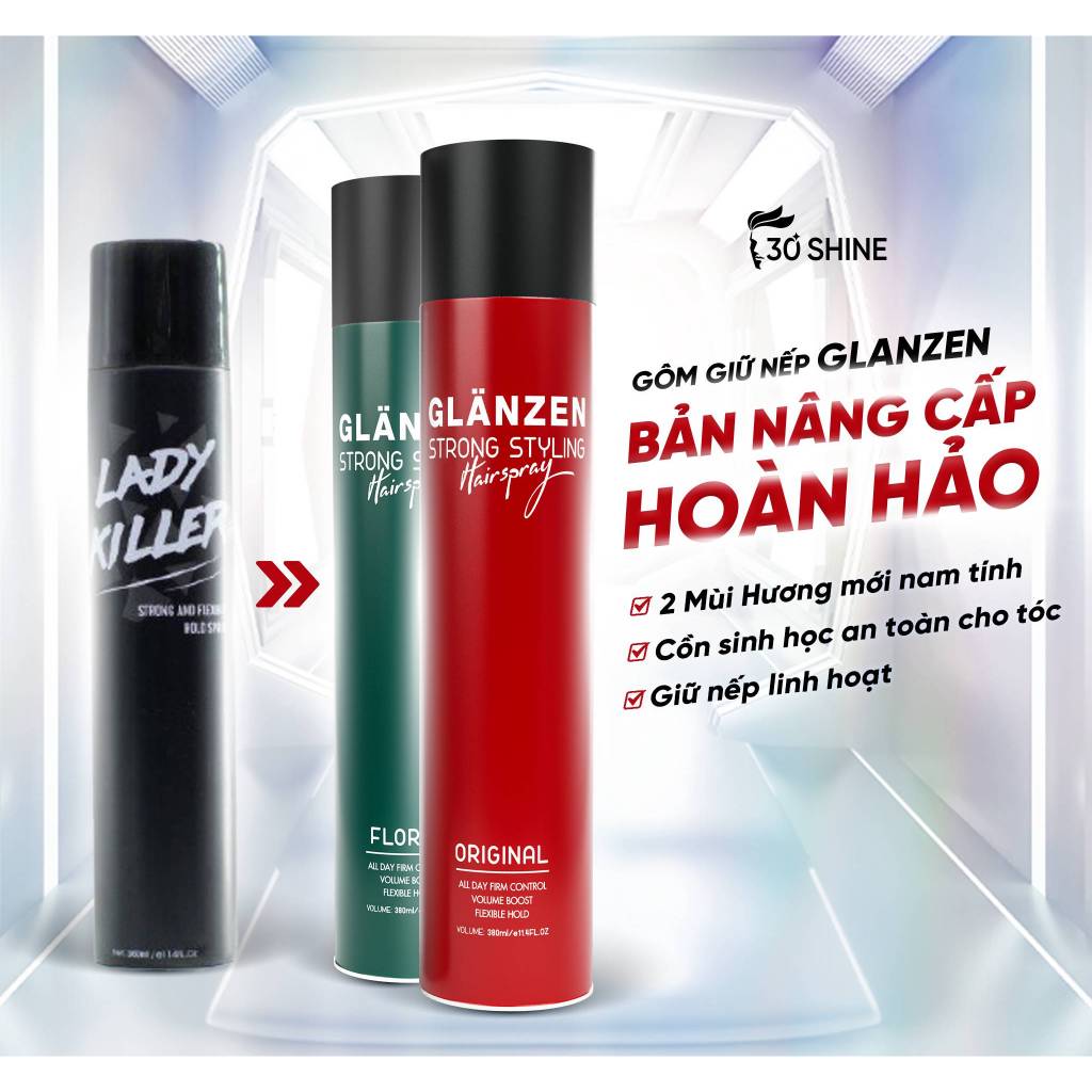 Gôm xịt tóc giữ nếp hương nước hoa glanzen tạo kiểu tự nhiên dành cho nam giới 380ml