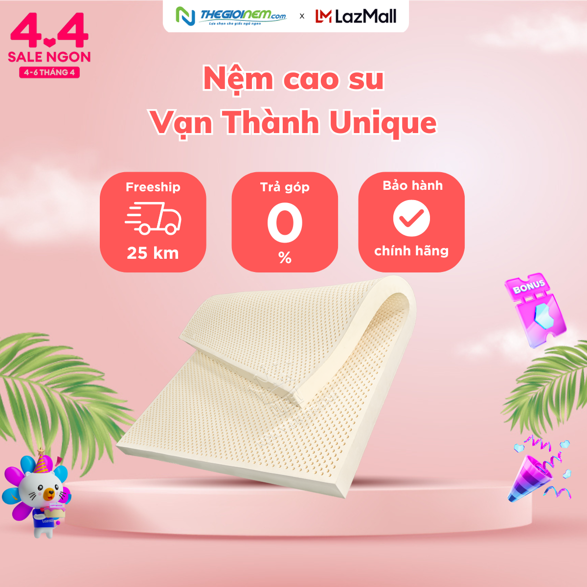 [Trả góp 0%] Nệm 100% Cao Su Thiên Nhiên Vạn Thành UNIQUE - Bảo hành 15 năm.