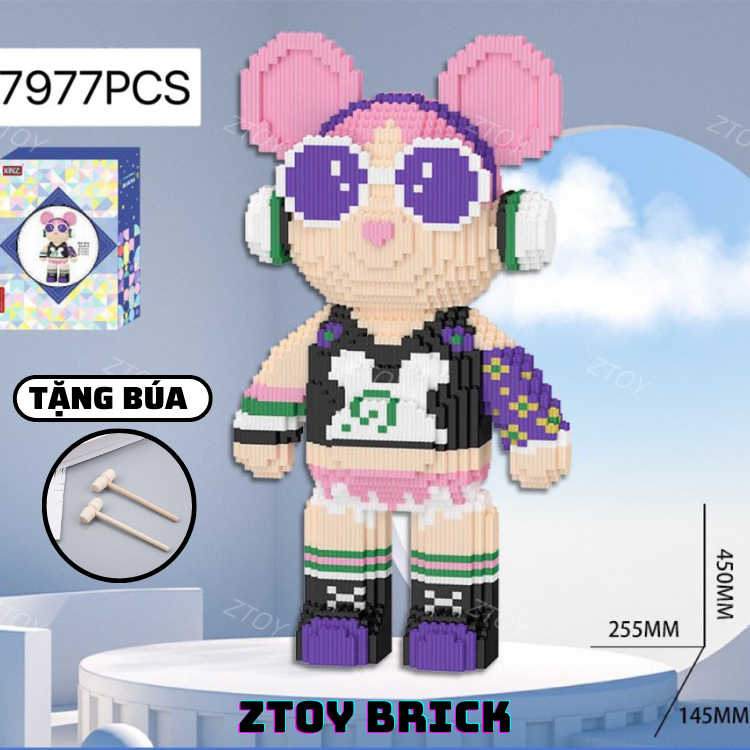 Đồ chơi lắp ráp xếp hình tăng cường trí thông minh 3D Bearbrick cao 45cm - Chú Gấu 1752 Bear DJ - Tặng Kèm Búa