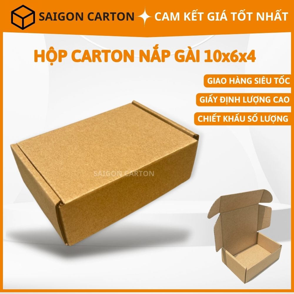 Thùng giấy hộp carton nắp gài đóng gói hàng đựng mỹ phẩm phụ kiện cho shop 10x6x4 cm, sản xuất bởi SÀI GÒN CARTON
