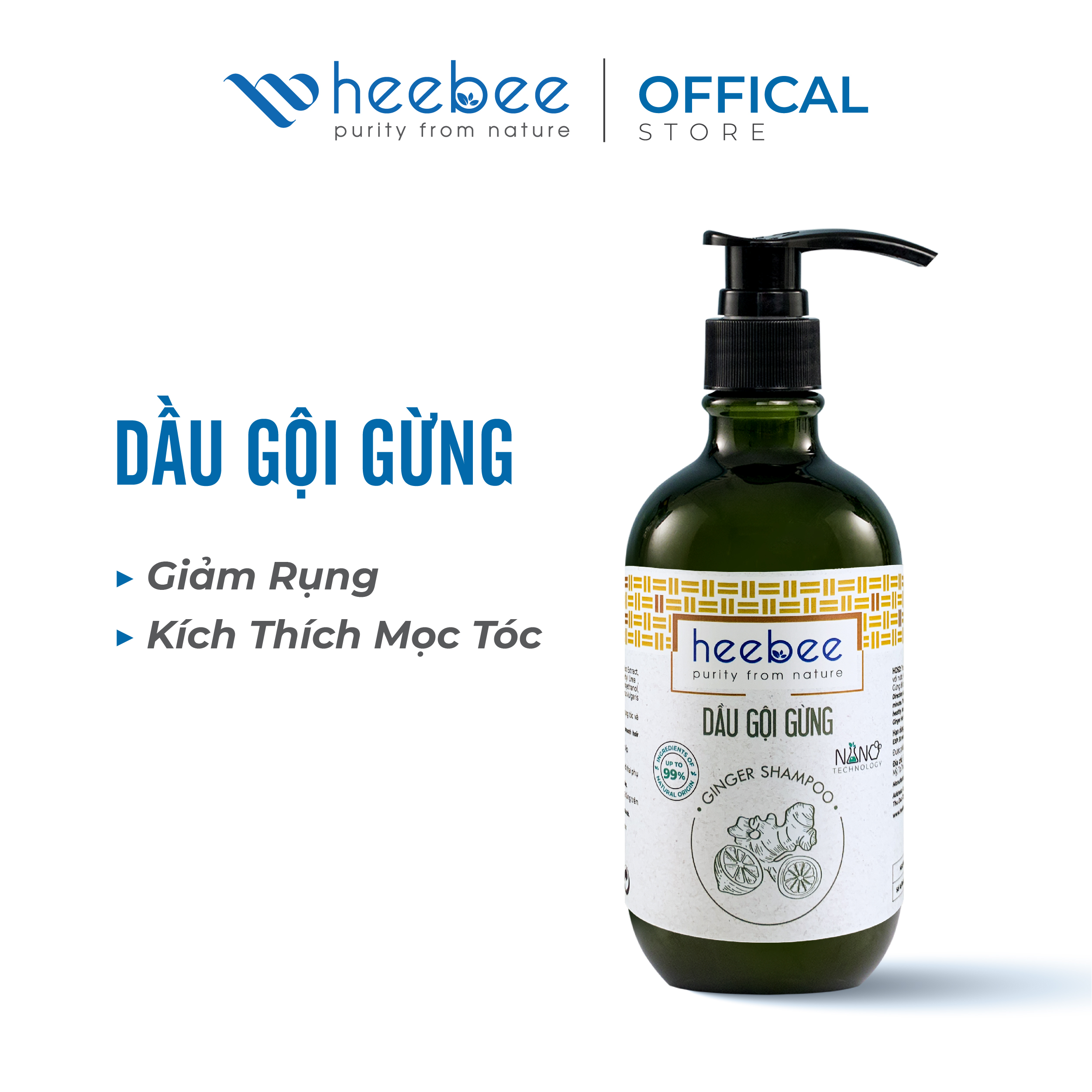 Dầu Gội Gừng Kích Thích Mọc Tóc Giảm Tình Trạng Gãy Rụng Heebee Hương Hoa Trà Trắng 300ml & 500ml