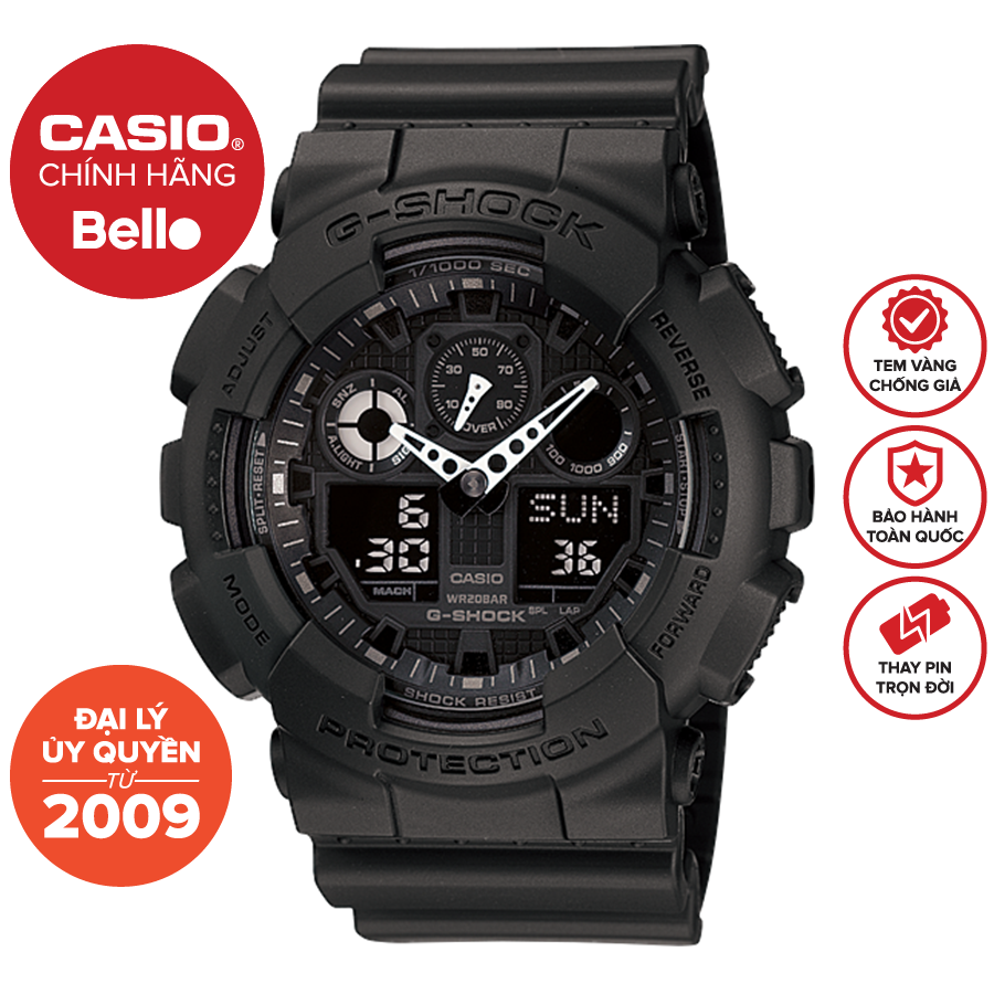 Đồng hồ Nam dây nhựa G-Shock GA-100-1A1DR chính hãng bảo hành 5 năm Pin trọn đời