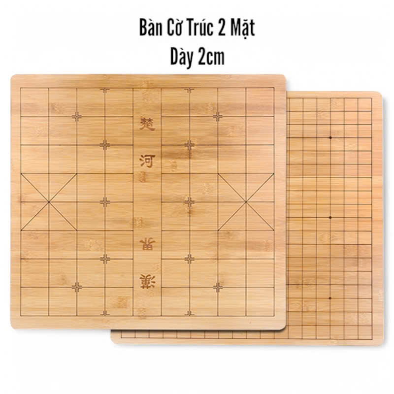 Bàn Cờ Trúc Khắc 2 mặt - Dùng Chơi Cờ Vây 19 Dòng và Cờ Tướng