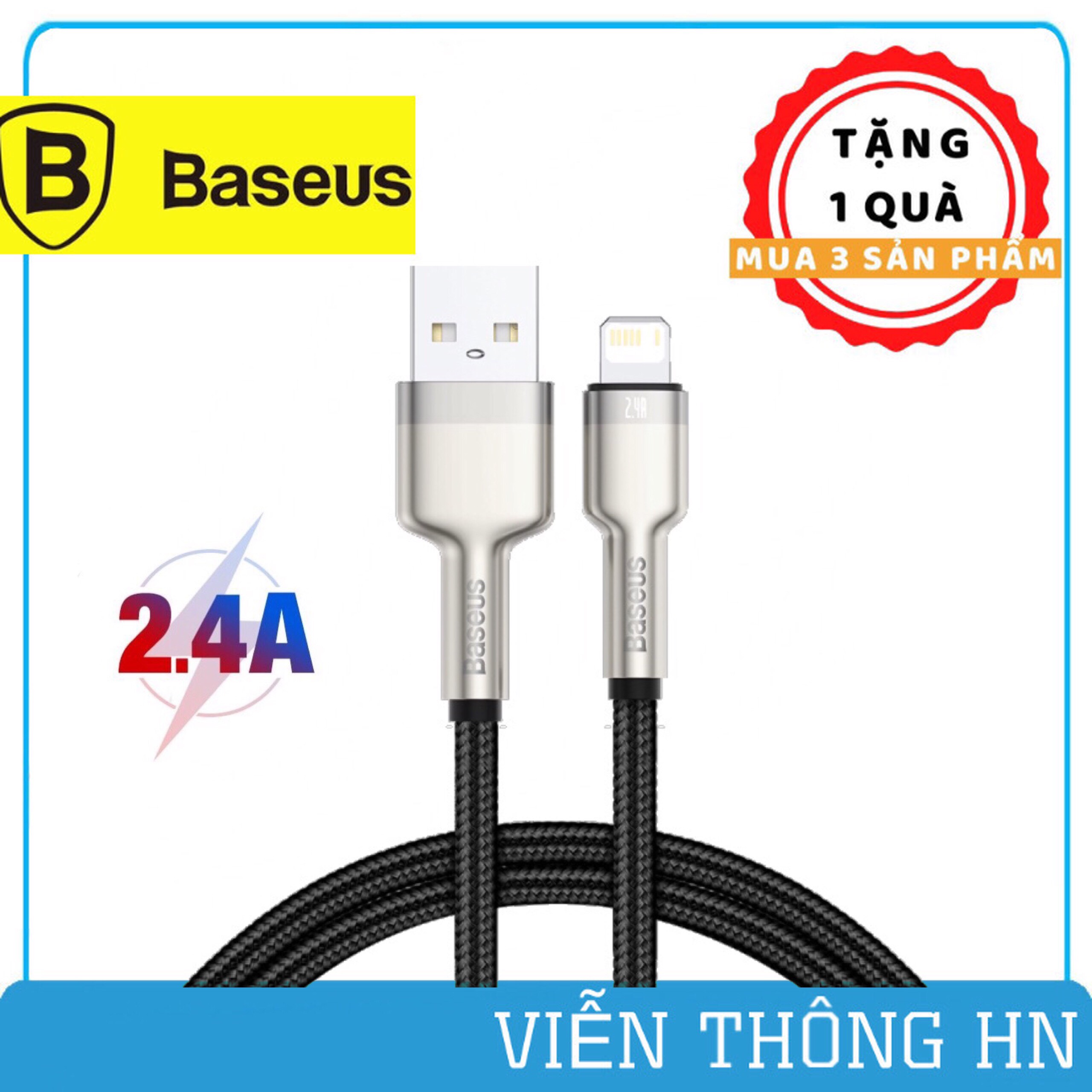 Cáp sạc iphone 2.4a Baseus - dây sạc bọc dù chống đứt dài 1m 2m cho iphone ipad ...