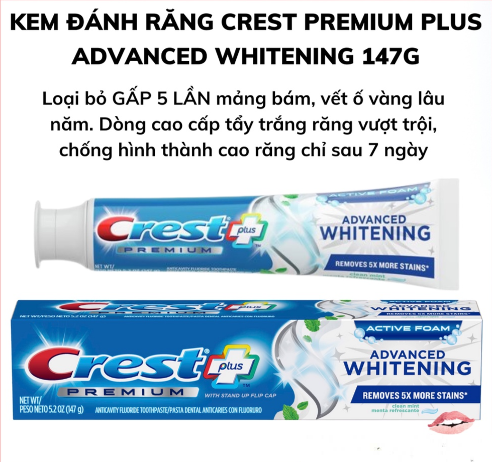 Kem Đánh Răng Crest Premium Plus Advanced Whitening 147G