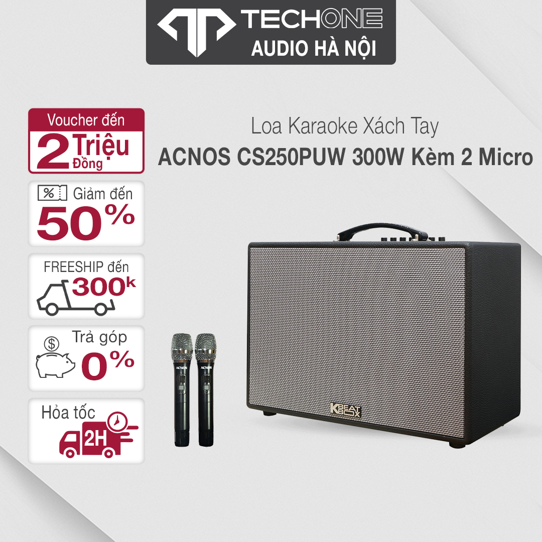 Loa karaoke di động acnos cs250puw công suất 350w tặng kèm 2 mic