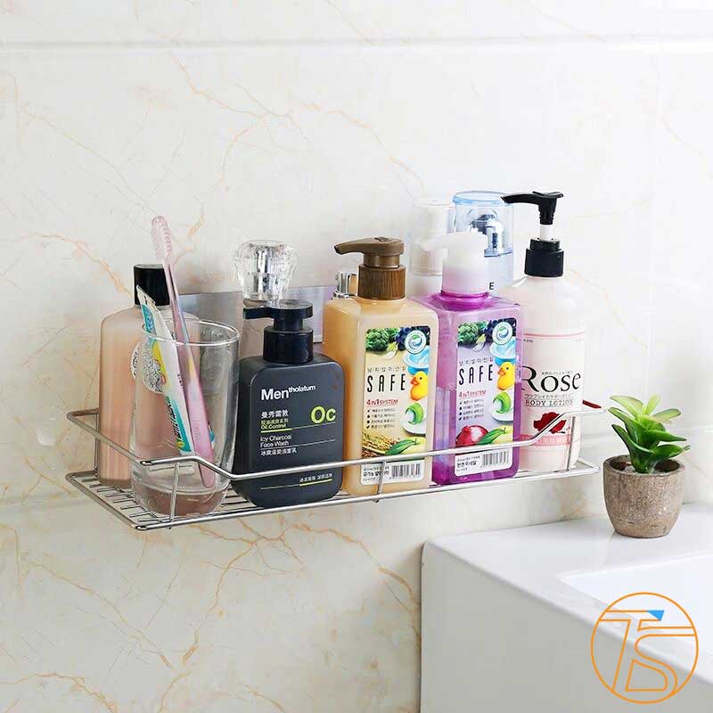 Kệ inox dán tường nhà tắm đa năng kèm miếng dán, Giá để đồ nhà bếp inox