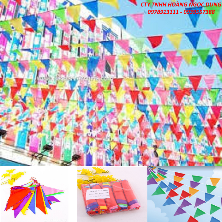 Cờ dây , cờ tam giác 7 màu 50m, cờ tam giác cờ đuôi nheo trang trí lễ tết lễ hội