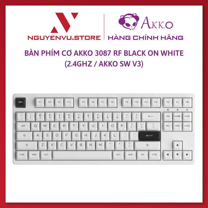 Bàn phím cơ akko 3087 rf black on white - hàng chính hãng