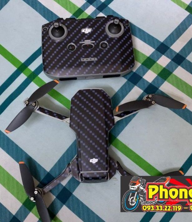 Skin Decal Dán Flycam Dji Mavic Mini 2 - Cacbon Đen