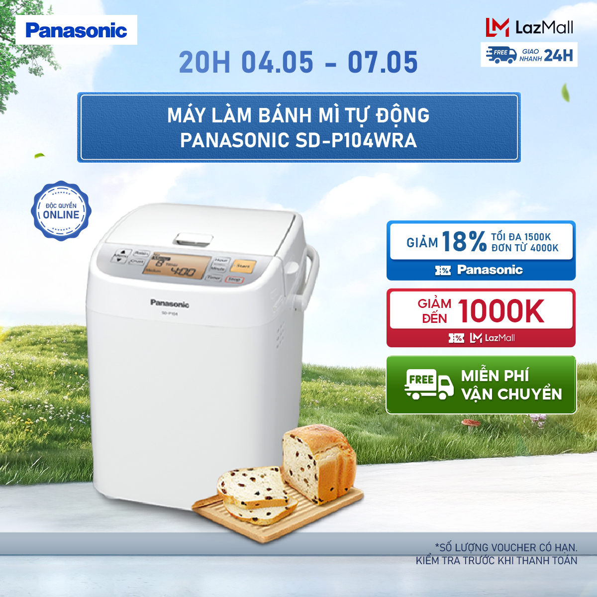 [Trả góp 0%]Máy Làm Bánh Mì Tự Động Panasonic SD-P104WRA 13 thực đơn tự động - Hàng Chính Hãng