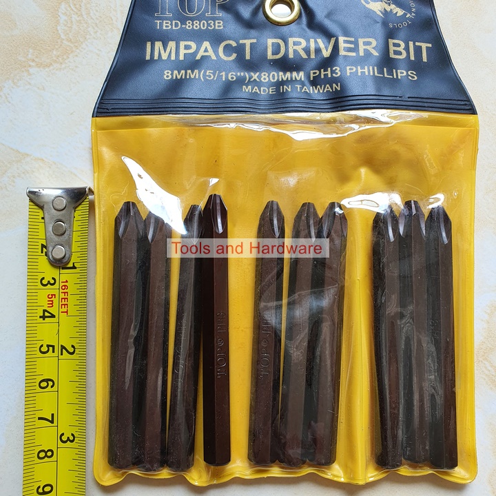 Bộ 10 Mũi Vít Đóng Bake dài 8cm hãng TOP nhập khẩu Đài Loan, thép nâu được nhiệt luyện siêu cứng, chuyên dùng kết hợp với Tuốc nơ vít đóng tự động