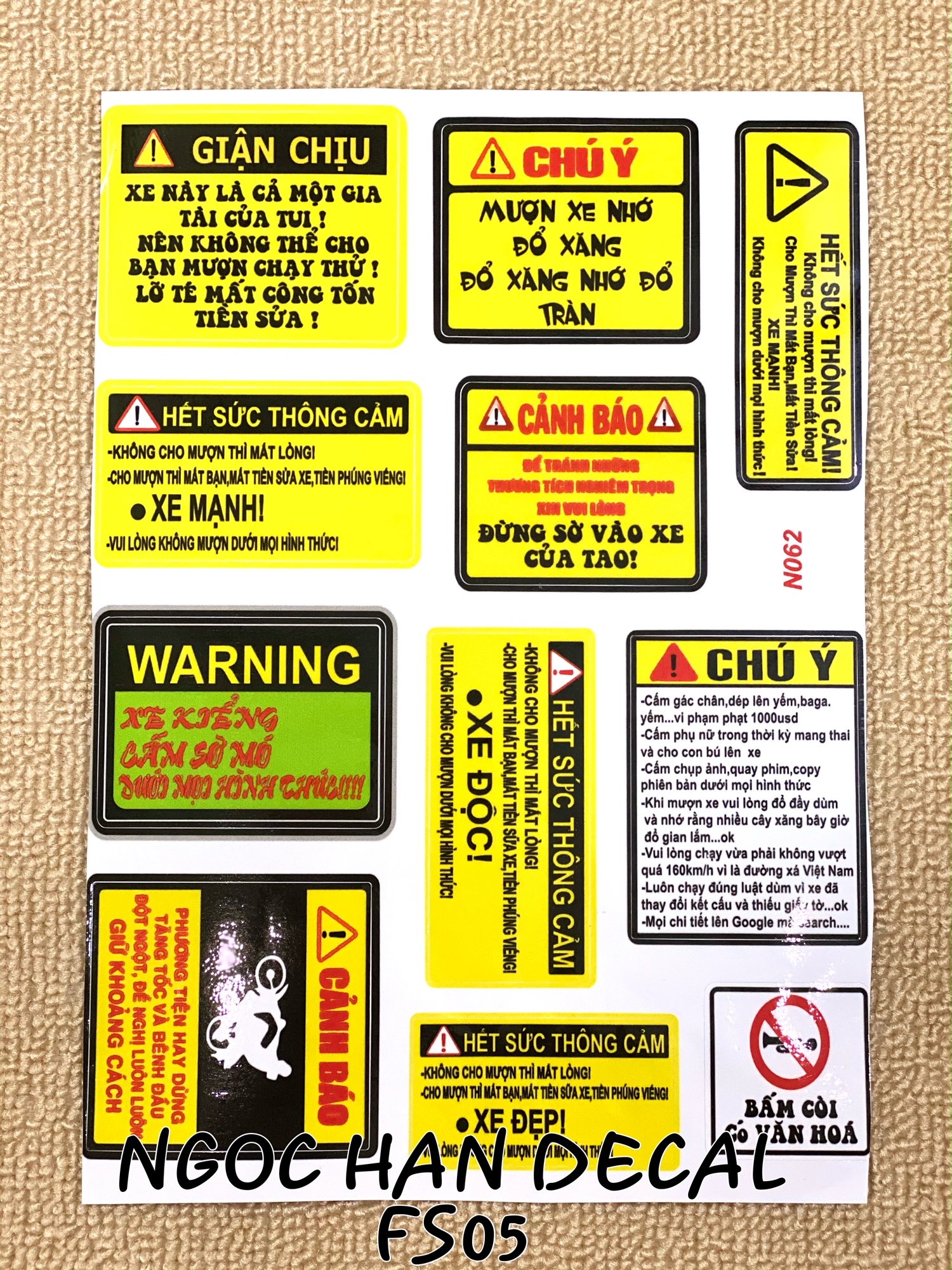 [HCM]Siêu Rẻ nguyên bộ tem cảnh báo trang trí xe máy -- Ngọc Hân Decal