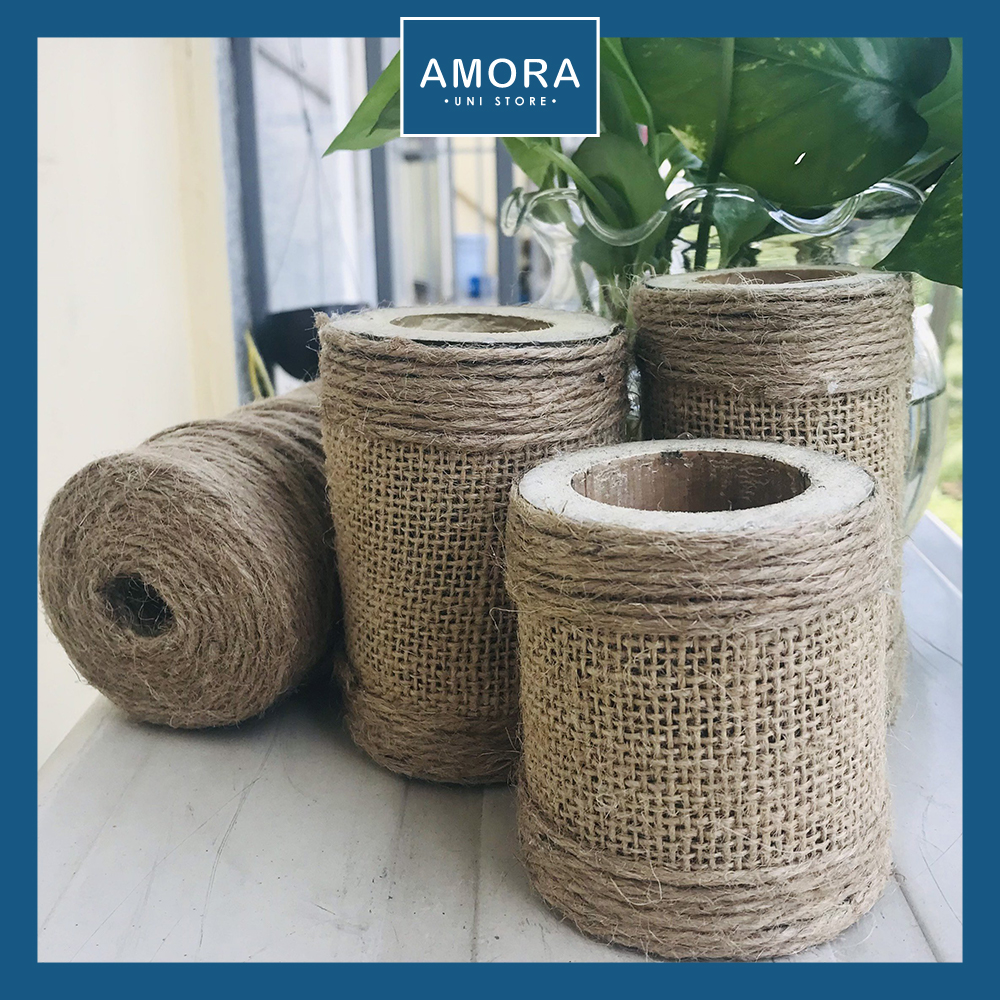 [HCM]Chậu gỗ trồng cây sen đá xương rồng tiểu cảnh quấn dây thừng 7x10 cm (rộng x cao) - Amora UNI