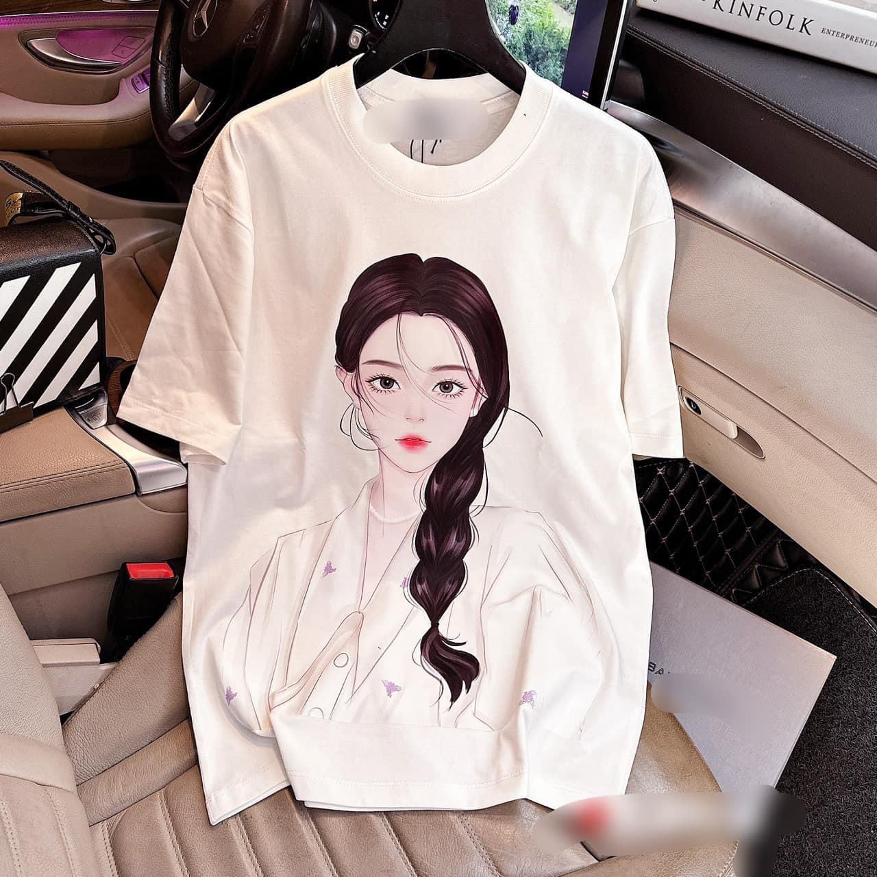 Áo phông in hình cô gái tết tóc From rộng Freesize