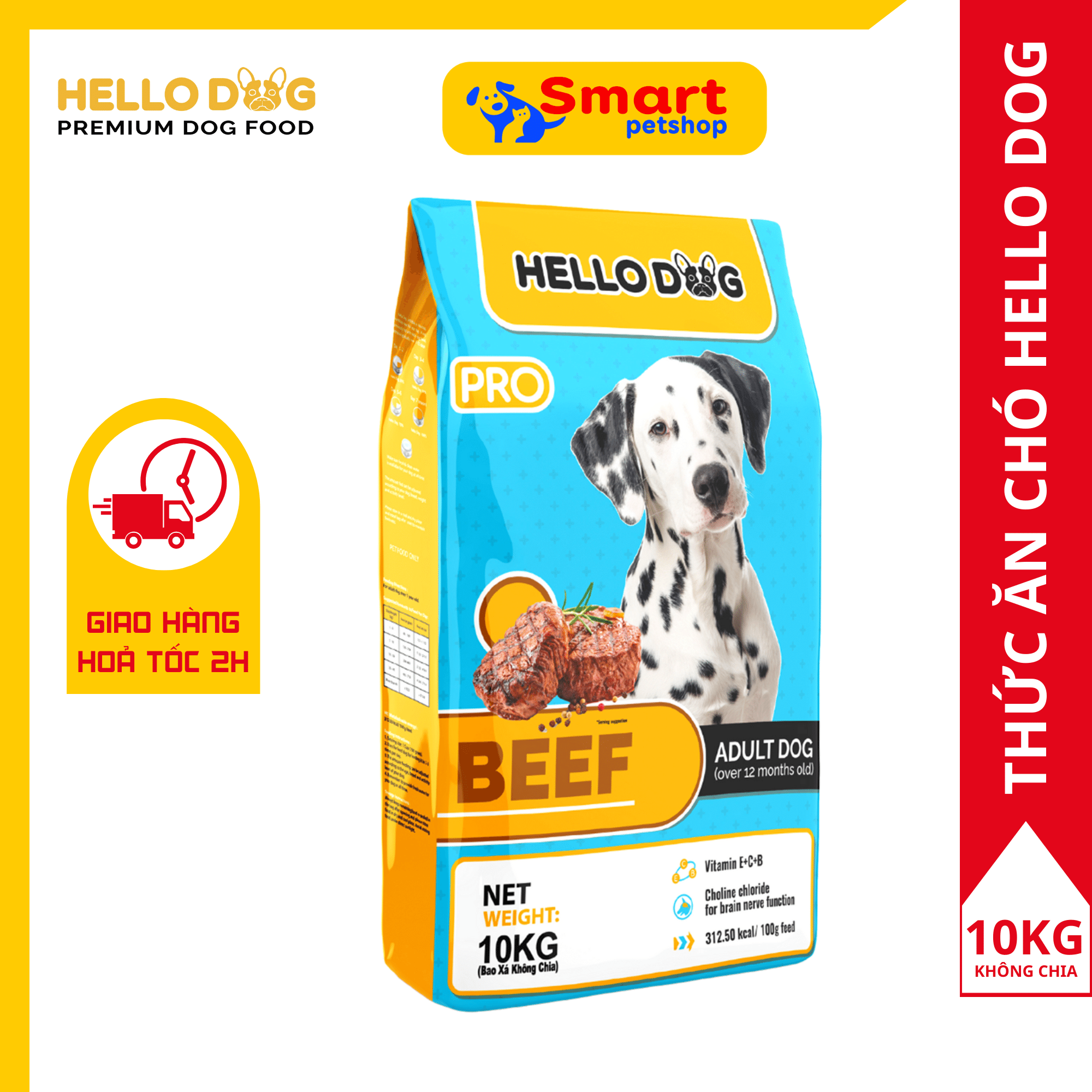 Thức ăn chó dạng hạt cao cấp hương vị bò hello dog beef bao 10kg