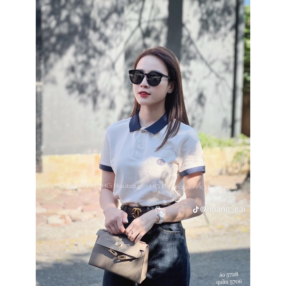Áo phông polo ngắn tay phối túi ngực